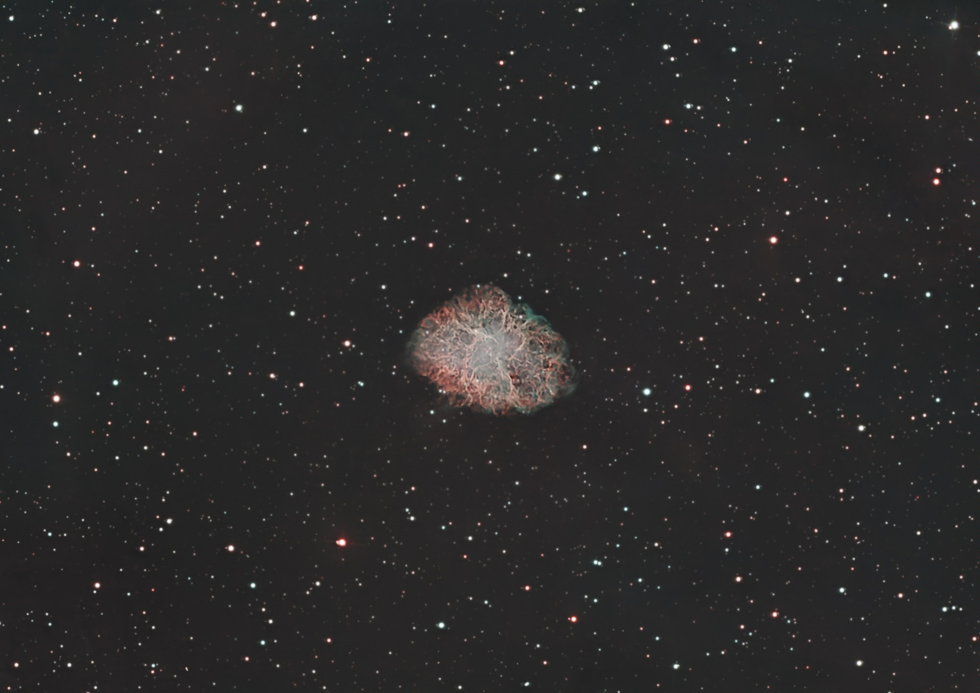 The Crab Nebula M1 in the constellation Taurus is the remnant of the supernova observed in 1054. It is located in the Perseus Arm of the Milky Way and is about 6,200 light-years from Earth.